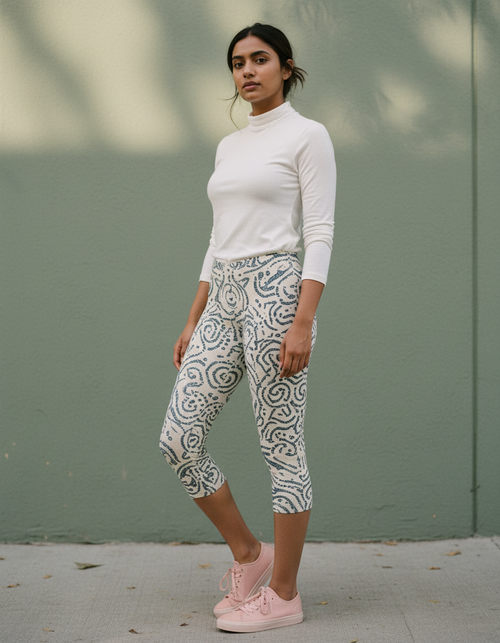 Blue Aura Mirage Capri Leggings Capri Leggings — Dripper