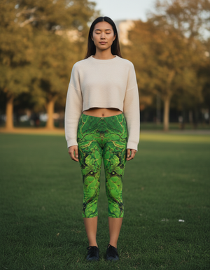 Runway Chartreuse Kaleidoscope Leggings Capri Leggings — Dripper