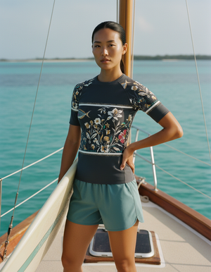 Women's Reef Carnival Black Chorus women's short-sleeve rashguards