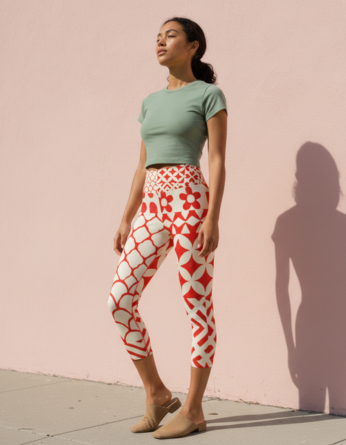 Fiery Red Vivid Capri Yoga Leggings Capri Yoga Leggings — Dripper