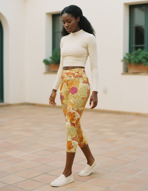 Citrus Orange Sakura capri yoga leggings