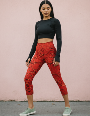 Fiery Red Zephyr Capri Yoga Leggings Capri Yoga Leggings — Dripper