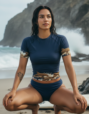 Women's Navy / Sand Leaping Naiʻa women's short-sleeve rashguards