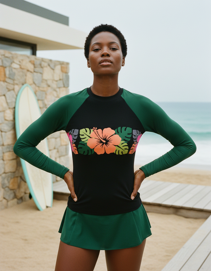 Rashguard — Women's Luau Floral Black Pua
