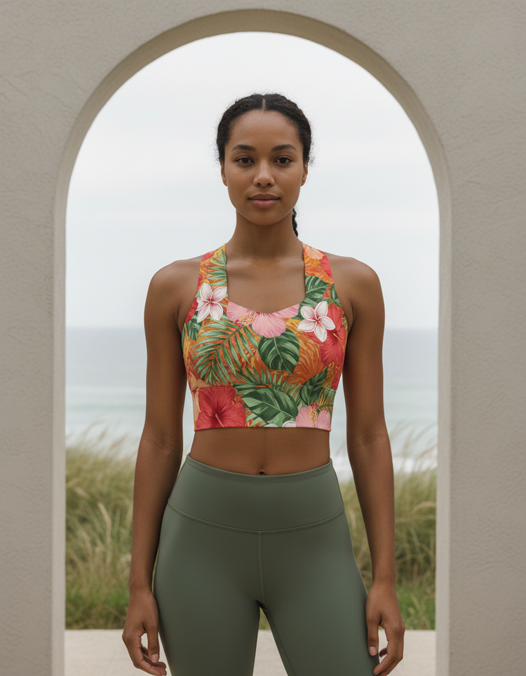 Floral Wave Tropical Longline Sports Bra