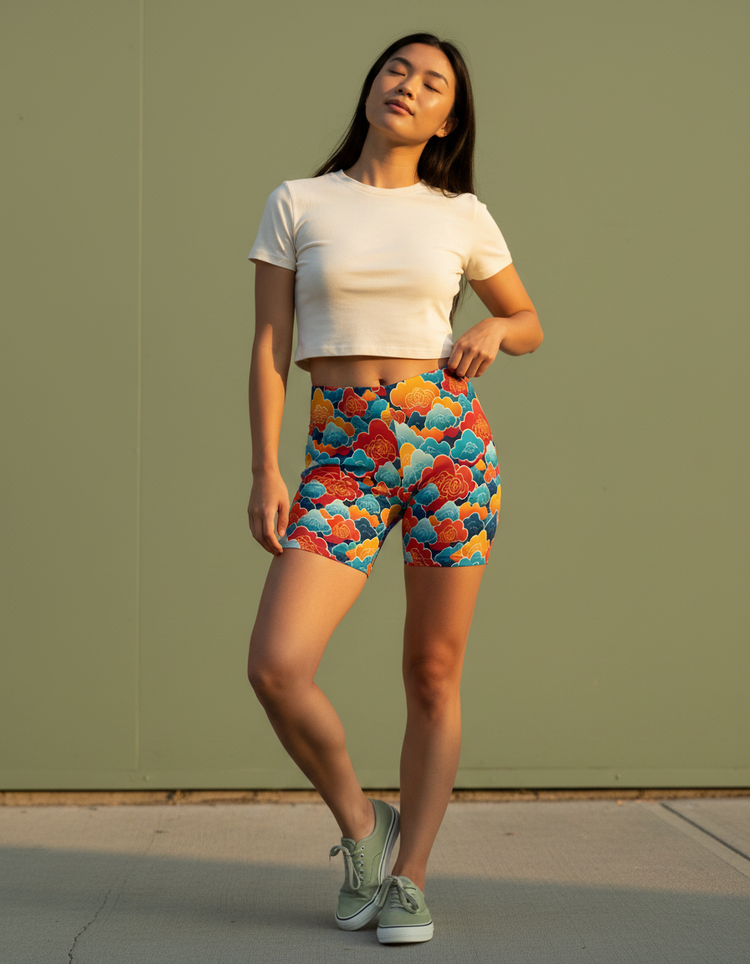 Women's Chinese Cloud Motif Short Shorts
