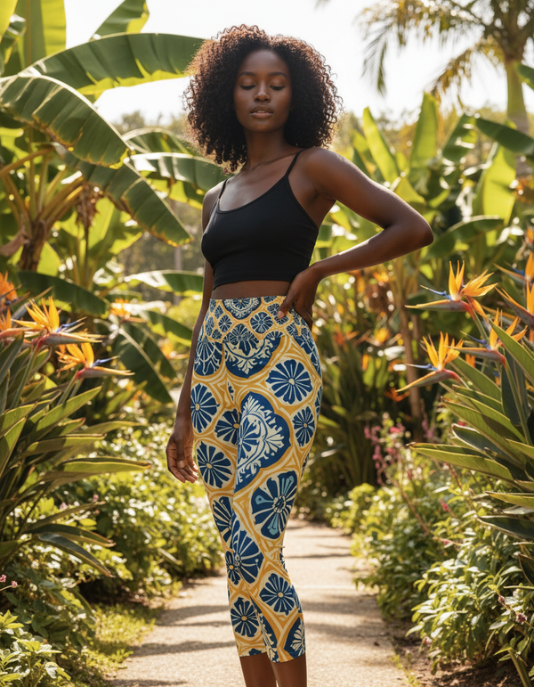 Lisbon-Blue Azulejo capri yoga leggings