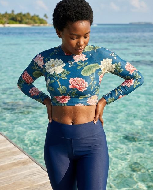 Women's Citrus Orange Jingdezhen Crop Top Rash Guard Women's Crop-Top Rashguard — Lolekai