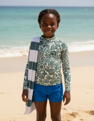 Turquoise Echo Rash Guard Kids Rash Guard — Dripper