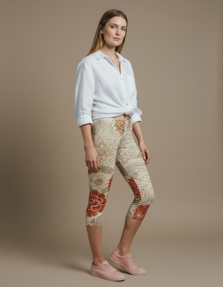 Women's Japanese Ukiyo-e Capri Leggings