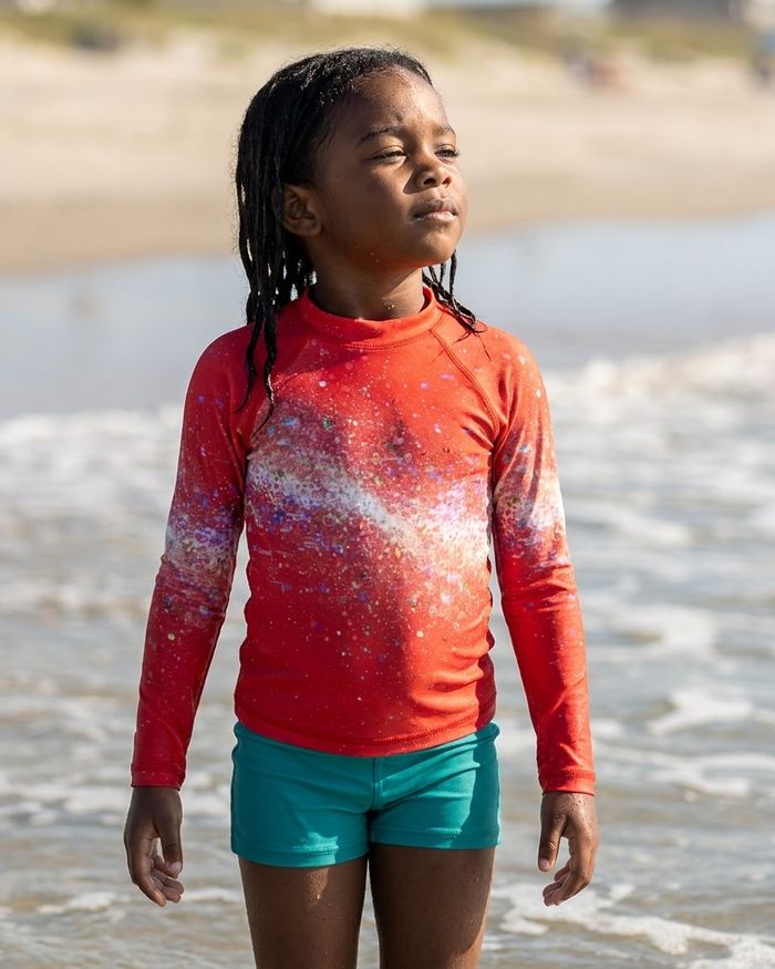Rashguard — Girls Neon Coral Pixelate