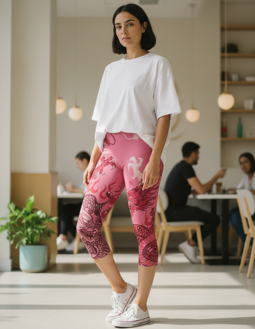 Hot Pink Vortex Capri Leggings Capri Leggings — Dripper