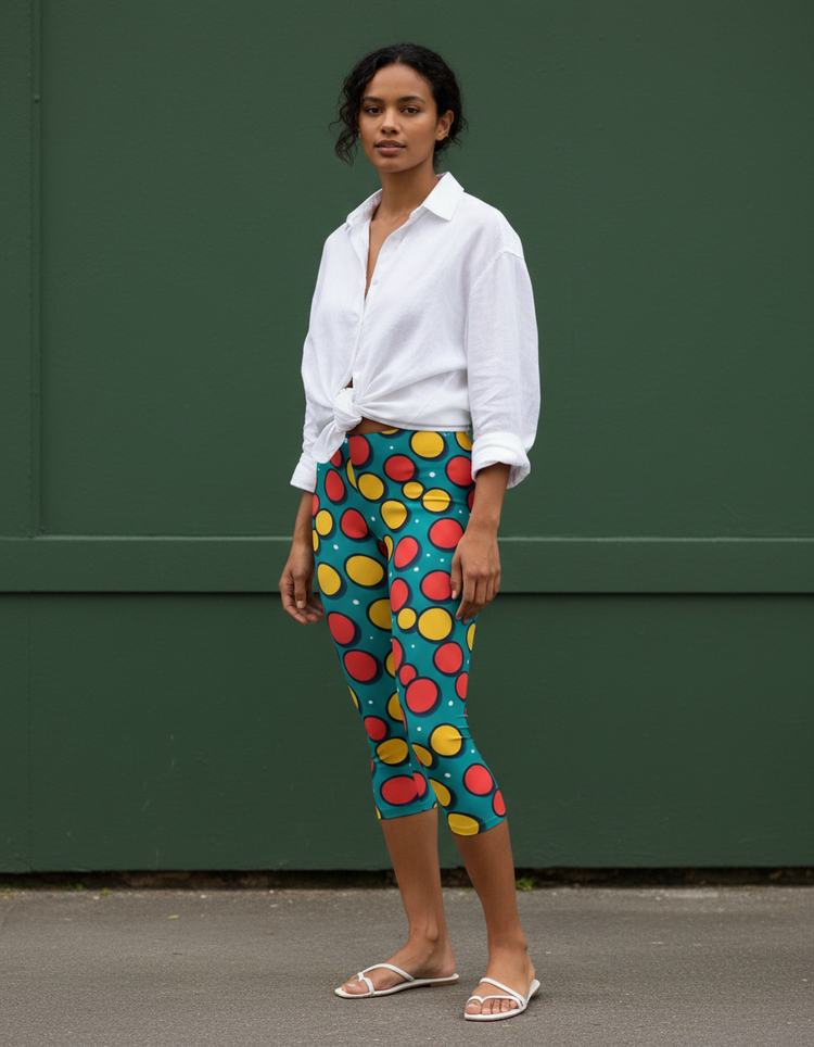 Women's Base Card Patterns Capri Leggings