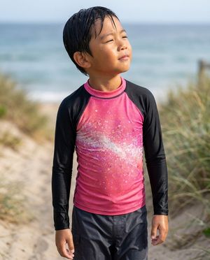 Boys Coral to Hot Pink Pixelate boys youth rashguards