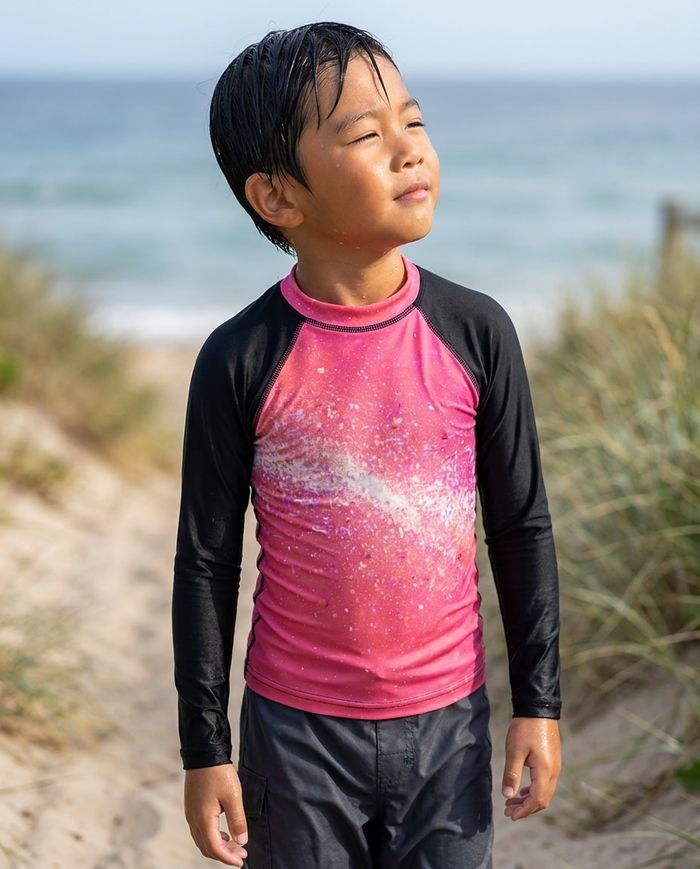 Rashguard — Boys Coral to Hot Pink Pixelate