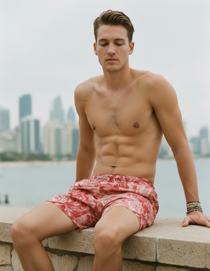 Fiery Red Haven men's swim trunks