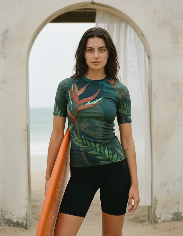Women's Transformative Teal Tropique Rash Guard