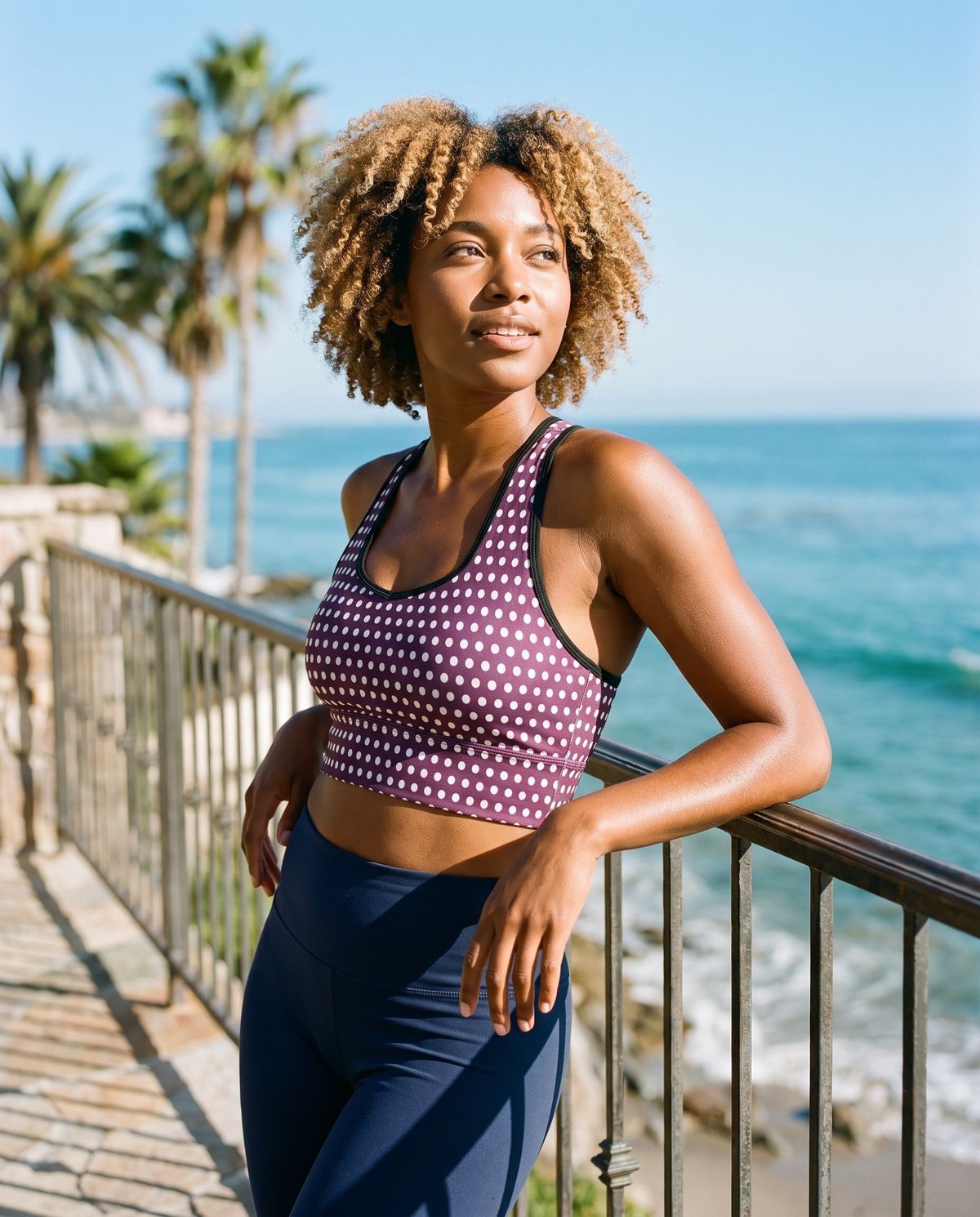 Blue Aura Plum Polka Swim & Gym Bra Longline Sports Bra — Lolekai