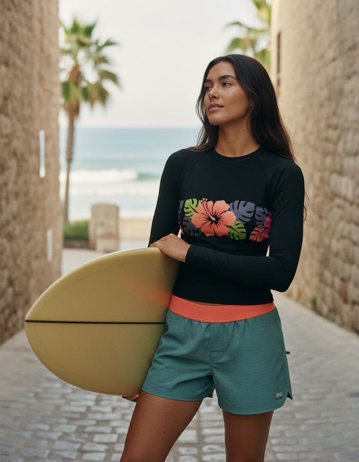 Rashguard — Women's Tropic Carnival Black Pua