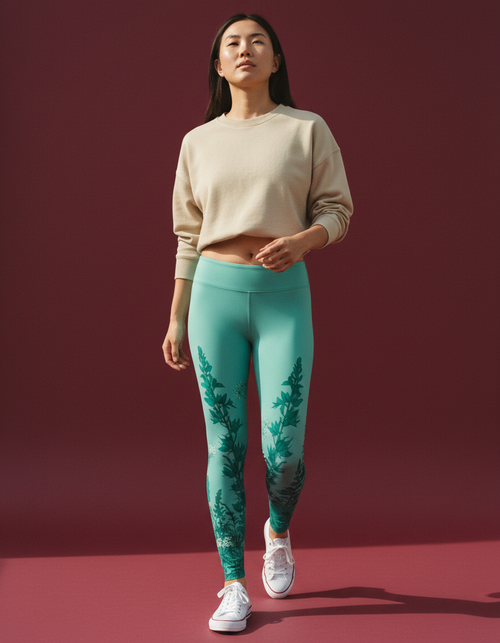 Transformative Teal Bloom Leggings Women's Leggings — Dripper