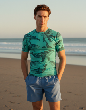 Men's Neon Aqua Breeze men's short-sleeve rashguards