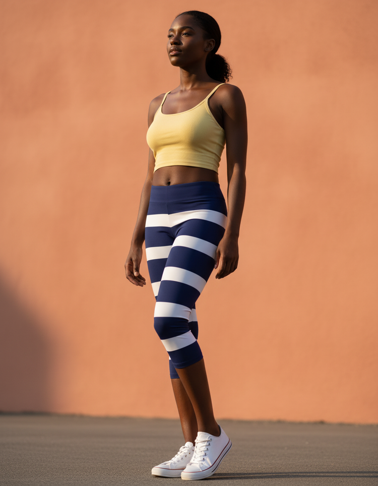 Women's Nautical Stripe Capri Leggings