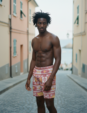 Millennial Pink Sol men's swim trunks