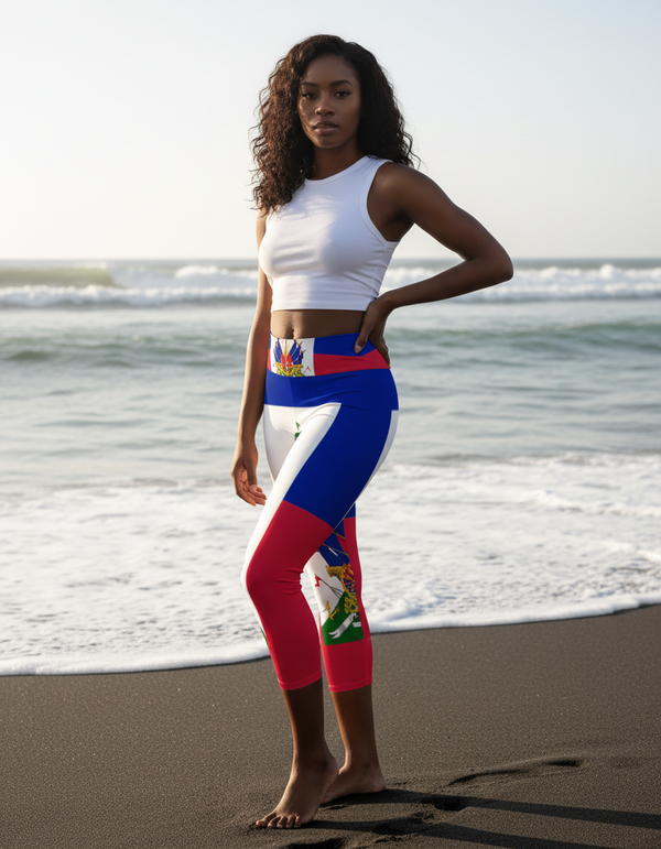 Haitian Flag capri yoga leggings