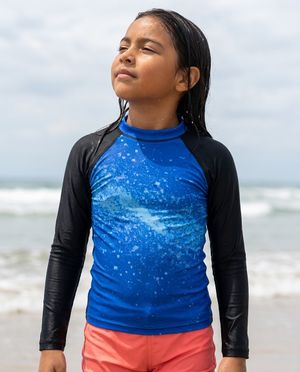 Girls Electric Blue Pixelate girls youth rashguards