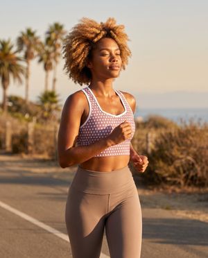 Runway Emerald Mauve Polka Swim & Gym Bra Longline Sports Bra — Lolekai
