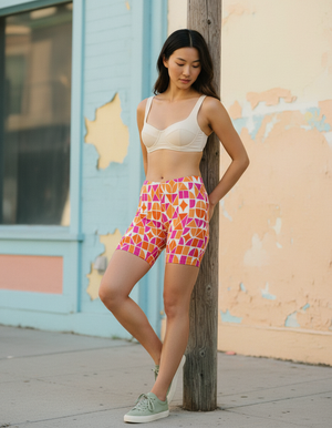 Citrus Orange Kaleidoscope women's short shorts