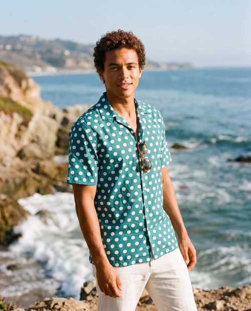 Rhodonite Teal Polka Hawaiian Shirt Men's Hawaiian Shirt — Lolekai