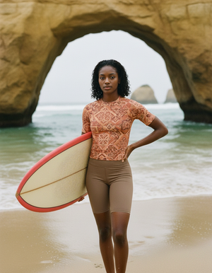 Women's Neon Coral Helix women's short-sleeve rashguards