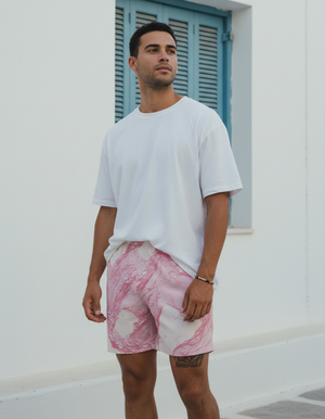 Millennial Pink Eclipse men's swim trunks