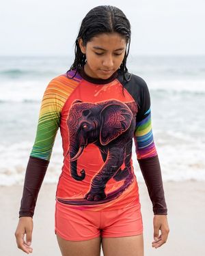 Girls Neon Elephant Surfer (coral) girls youth rashguards