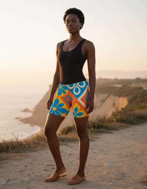 Geometric Azulejo yoga shorts