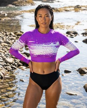 Women's Neon Purple Mosaic women's crop-top rashguards