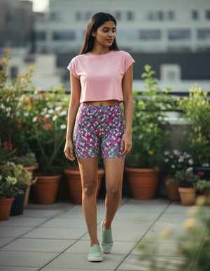 Electric Fuchsia Vortex women's short shorts