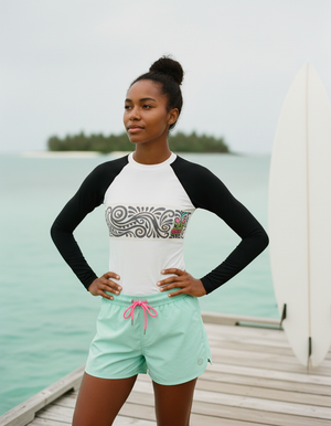 Women's Hot Neon Multi White Procession women's short-sleeve rashguards