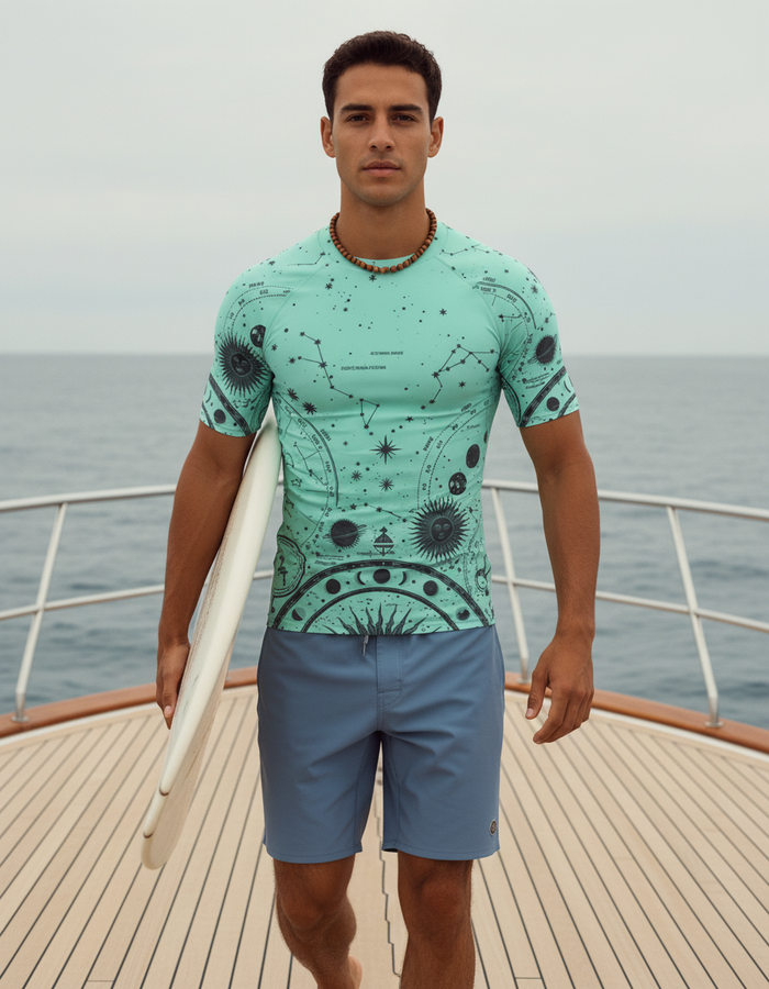 Rashguard — Men's Neon Aqua Cosmos
