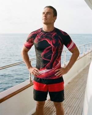 Men's Hot Pink Neon Dragon Surfer men's short-sleeve rashguards