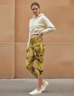 Yellow Kaleidoscope Capri Leggings Capri Leggings — Dripper