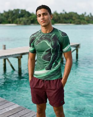Men's Runway Emerald Neon Dragon Surfer men's short-sleeve rashguards