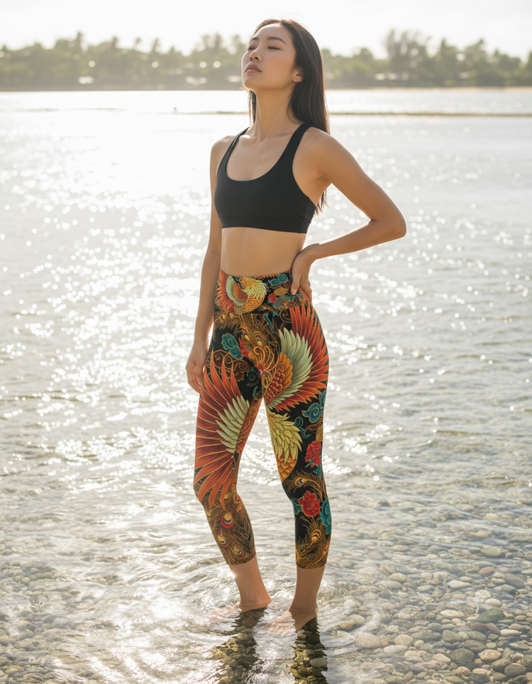 Women's Chinese Phoenix Yoga Capri Leggings