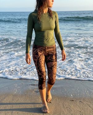 Coffee Bean Koa Lehua swim & gym capri leggings