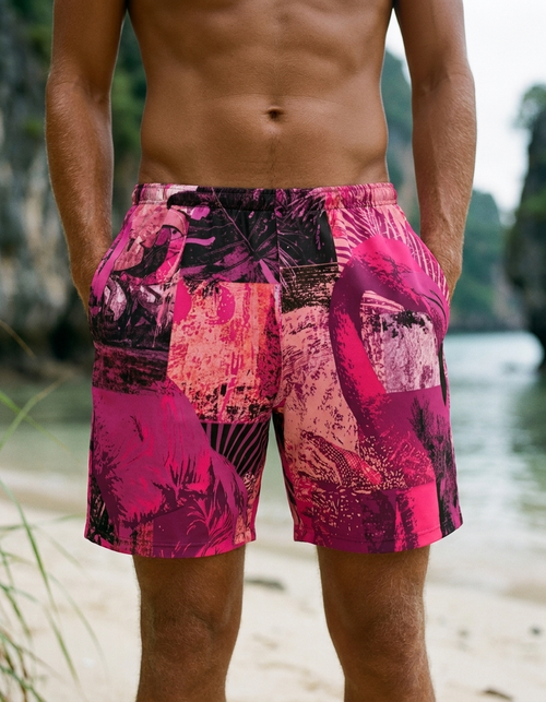 Electric Fuchsia Flamboyance men's swim trunks