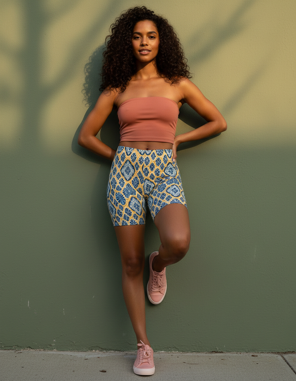 Lisbon-Blue Azulejo women's short shorts