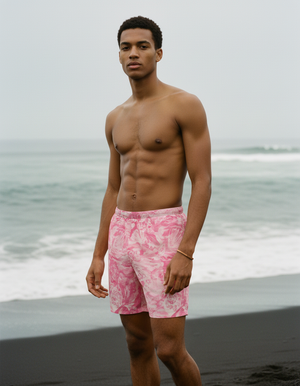 Hot Pink Haven men's swim trunks