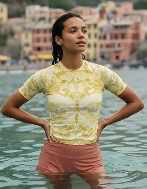 Women's Yellow Burst women's short-sleeve rashguards