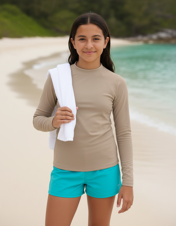 Girls Warm Taupe Rash Guard